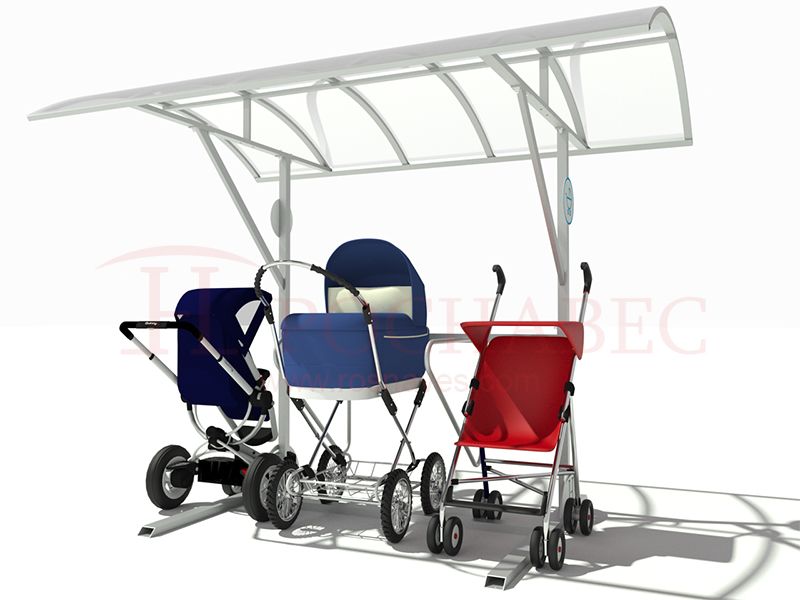 Навес для колясок из конструкционной стали с крышей из поликарбоната на 3 коляски