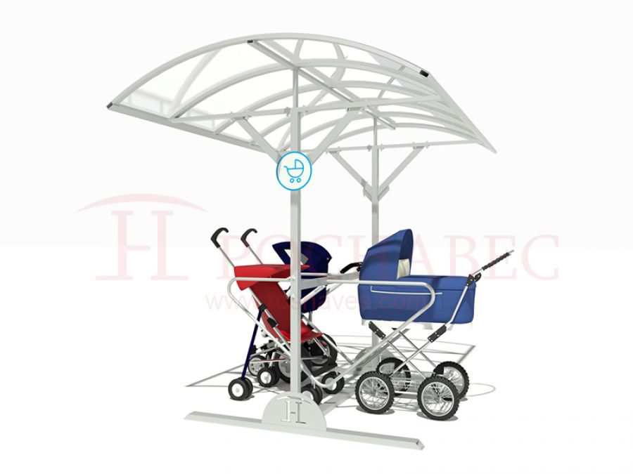Навес для колясок из конструкционной стали с крышей из поликарбоната на 6 колясок