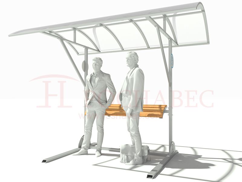 Наклонная скамейка для отдыха с навесом из поликарбоната