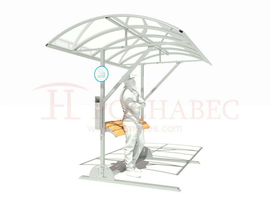 Наклонная скамейка для отдыха с навесом из поликарбоната