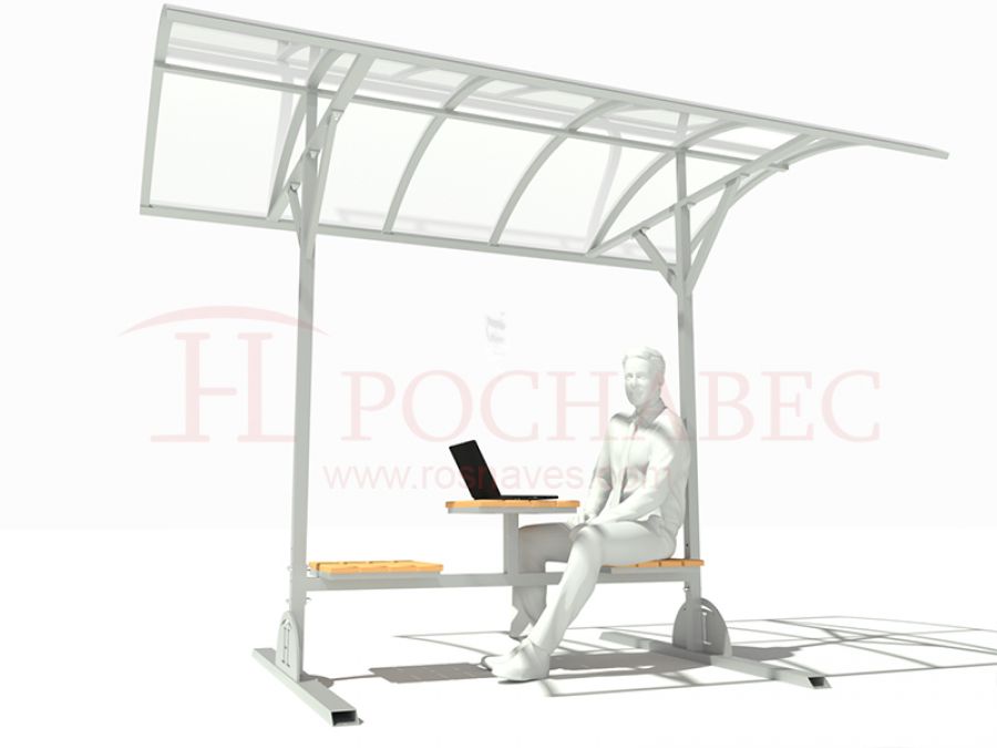 Стол со скамейками для отдыха и приема пищи с навесом из поликарбоната