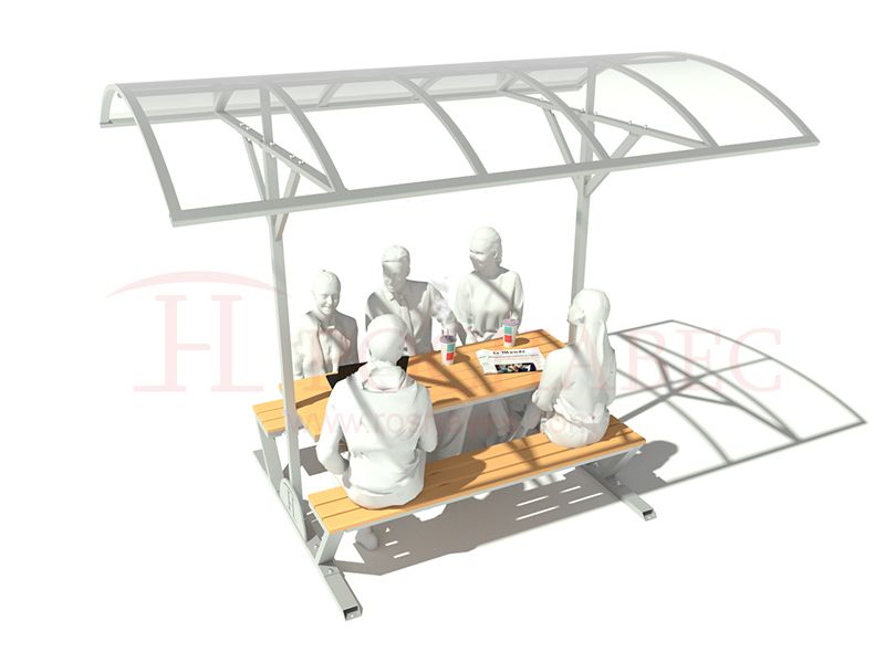 Стол на 6 персон со скамейками для отдыха и приема пищи с навесом из поликарбоната