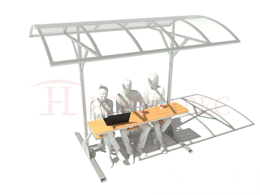 Стол со скамейками для отдыха и приема пищи с навесом из поликарбоната
