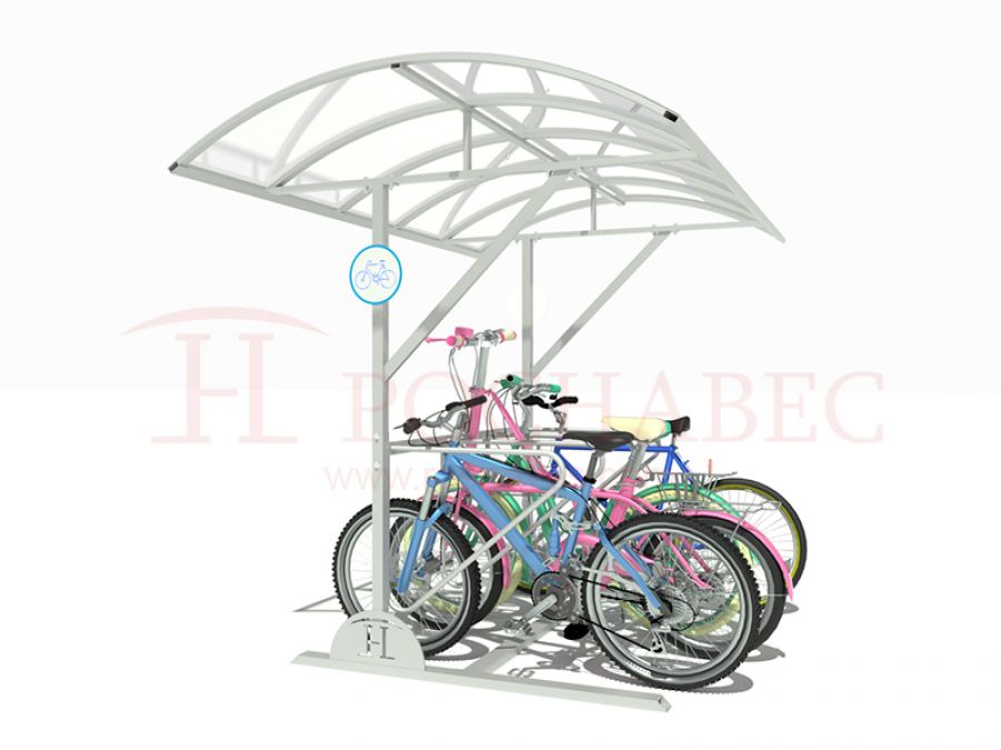 Велопарковка из конструкционной стали с навесом из поликарбоната на 8 велосипедов