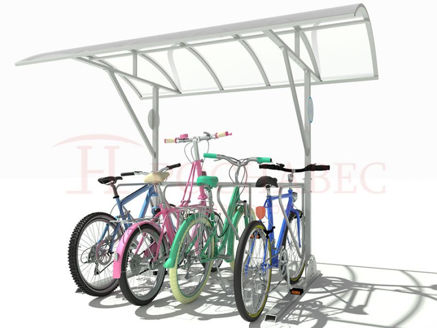 Велопарковка из конструкционной стали с навесом из поликарбоната на 8 велосипедов