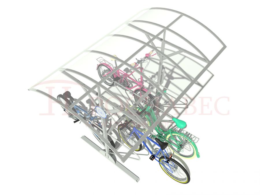 Велопарковка из конструкционной стали с навесом из поликарбоната на 16 велосипедов